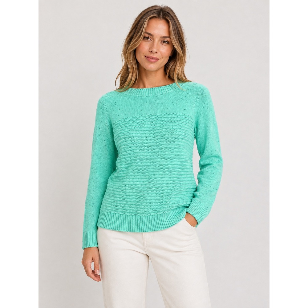 Talbots Petite Mint Green Marl Mock Neck Textured Knit Sweater Large LP KH5395